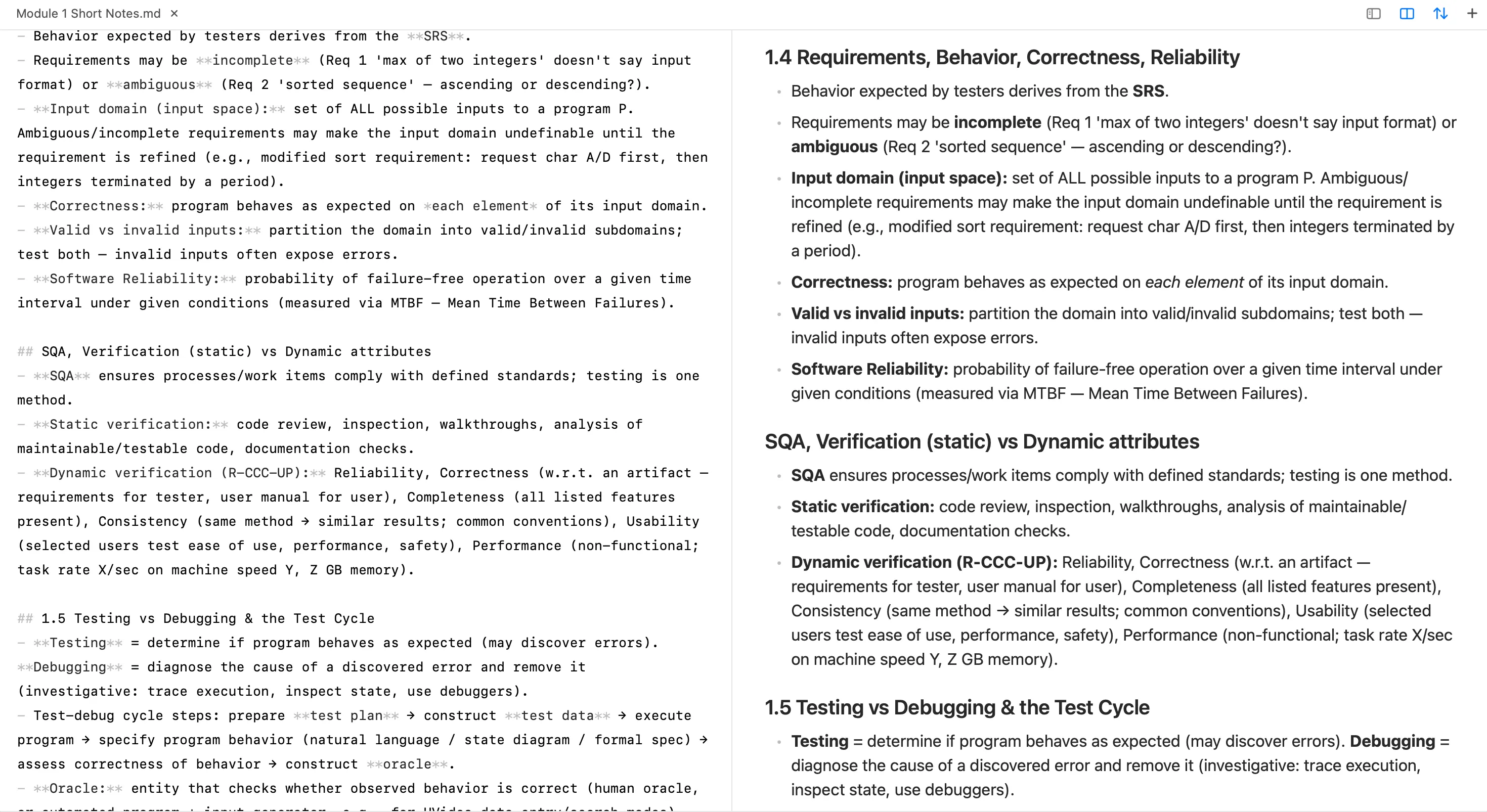 FlashMD split view with Markdown source on the left and native preview on the right
