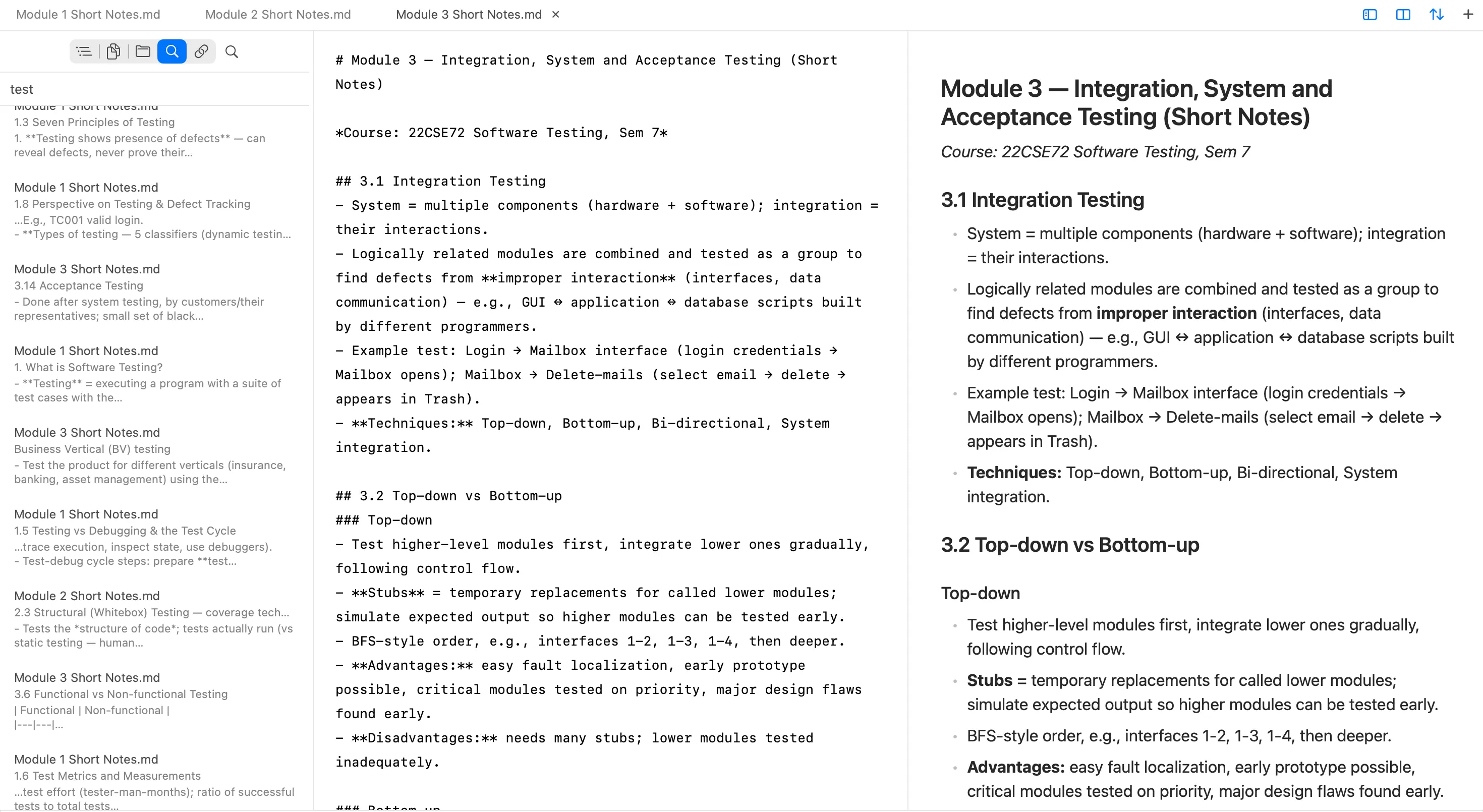 FlashMD workspace search results for a query across local Markdown files